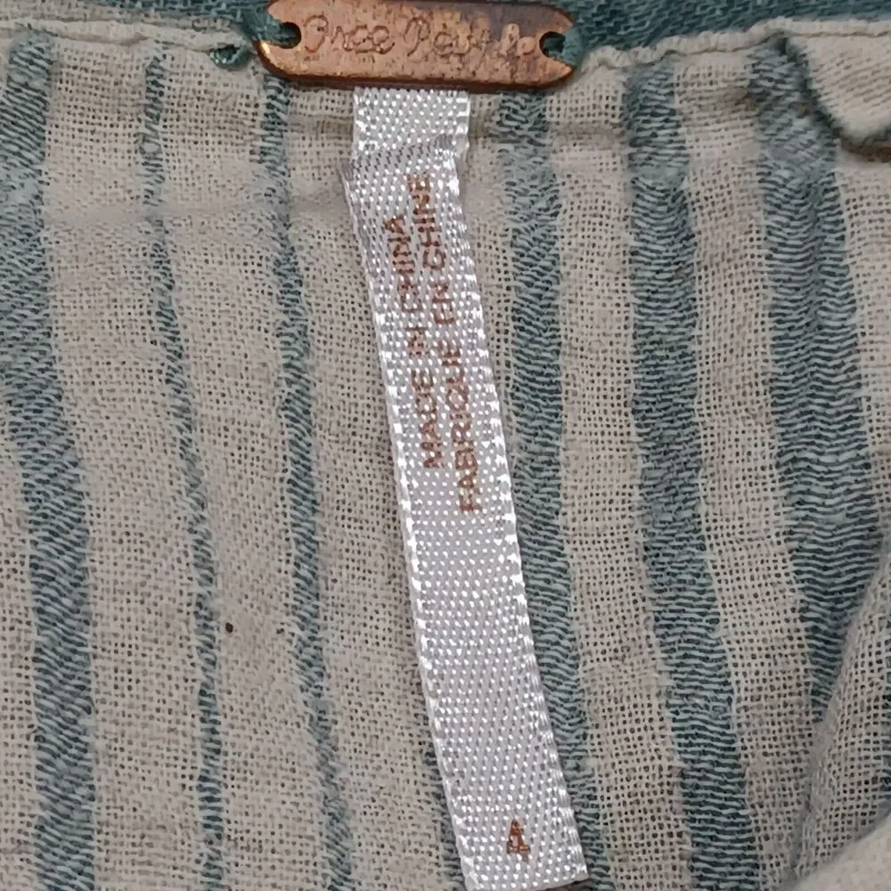 Free People Womens Size 4 Green White Striped Linen Blend Skort